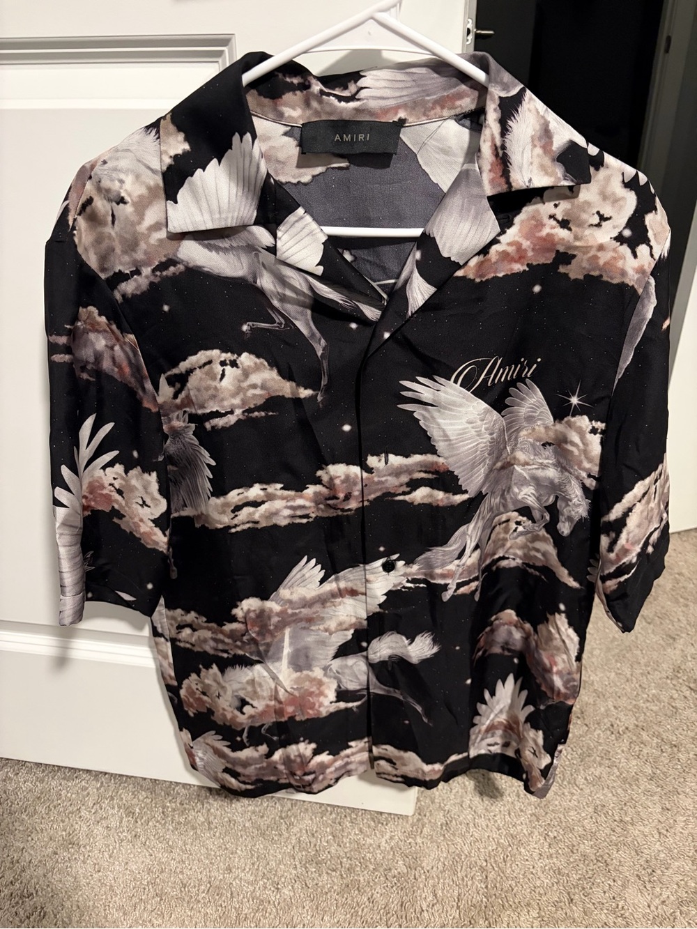 AMIRI Black Short-Sleeve Dove & Cloud Print Camp Shirt